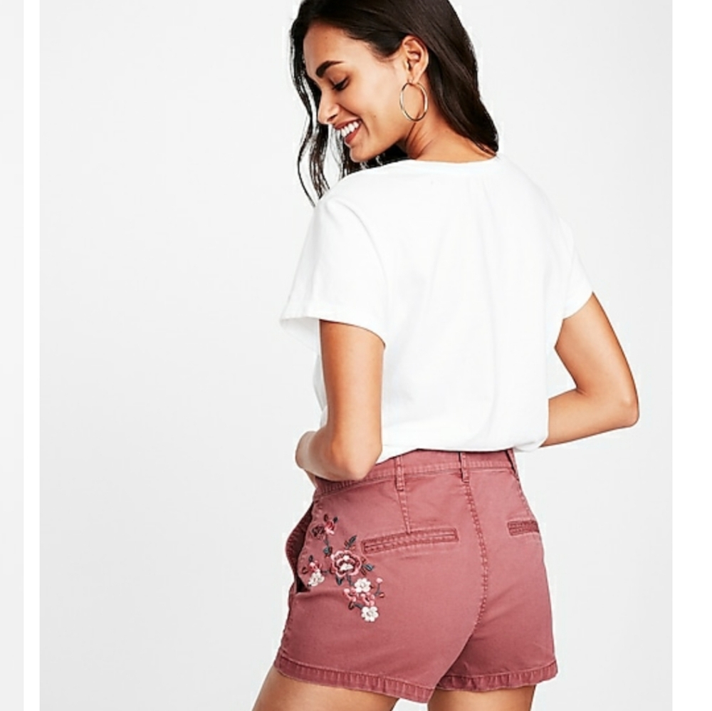 Express Embroidered Mid Rise Floral Twill … - Picture 2 of 10